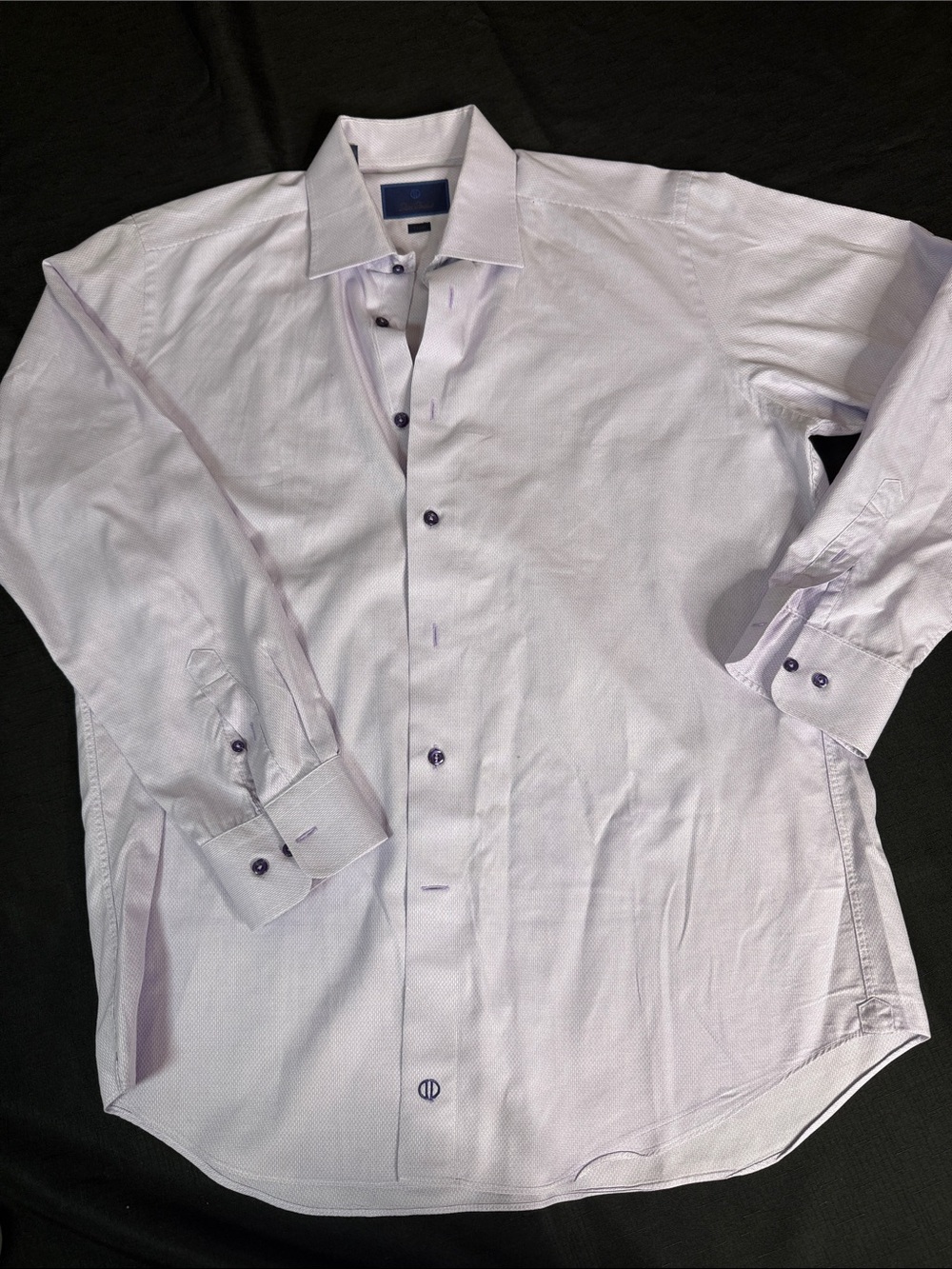 David Donahue Light Lavender Dress Shirt with Contrast Buttons Size 17 34/35